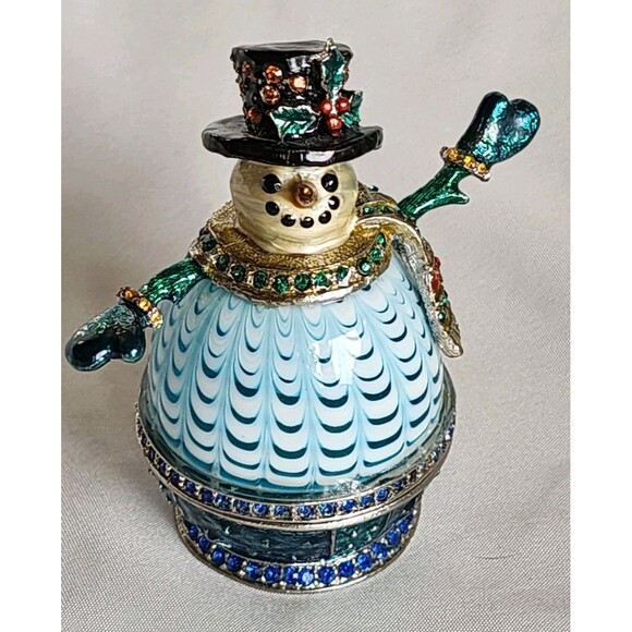 Fitz & Floyd 2006 Guild Holiday Snowman Trinket Box Jeweled Magnetic Closure - Picture 1 of 16